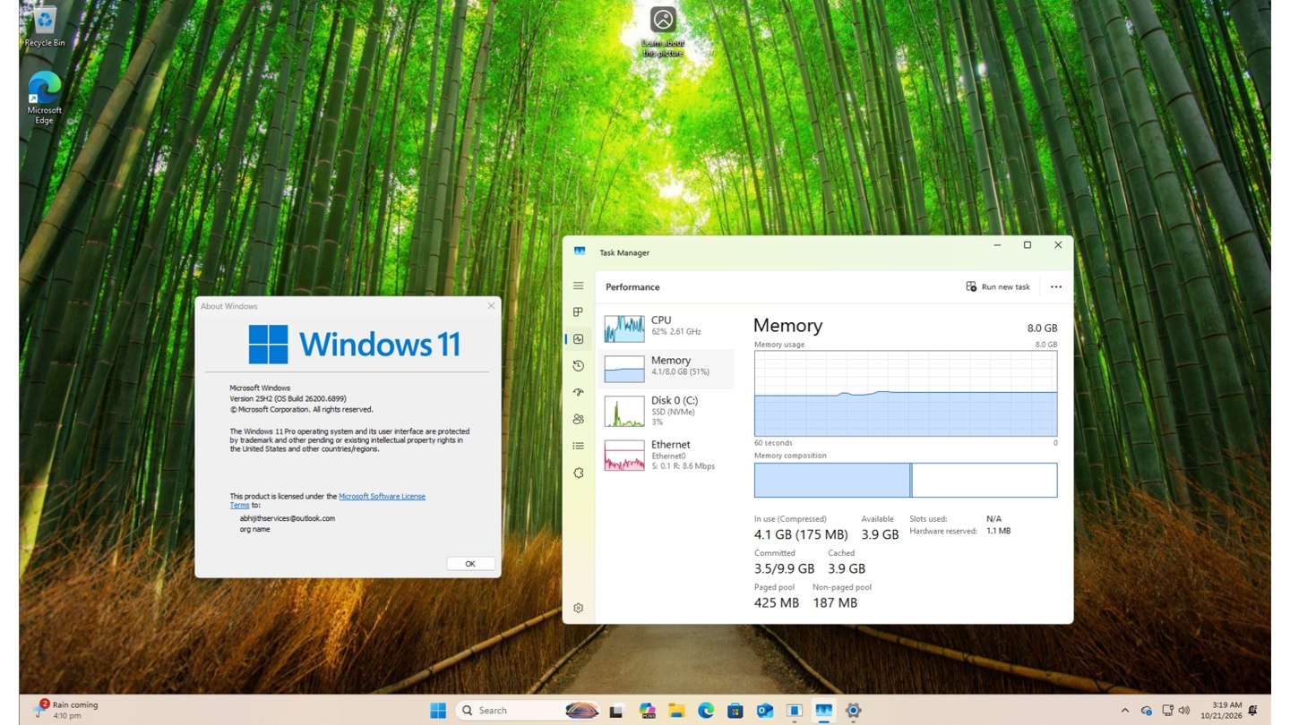 RAM usage about 4.1GB on fresh 25H2 build from one year ago